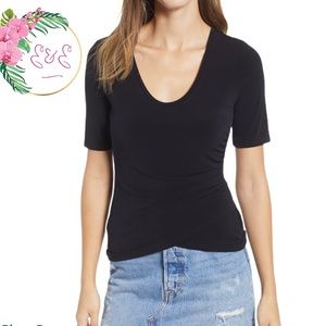 NWT LEITH Ruched Side Tee Black Size XXS